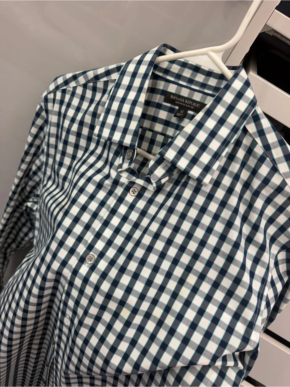 Banana Republic Navy and White Gingham Button-Down Shirt